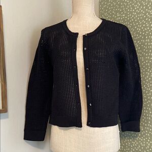 Milly Black Crochet Knit Cropped 3/4 Sleeve Lightweight Cardigan Size Medium